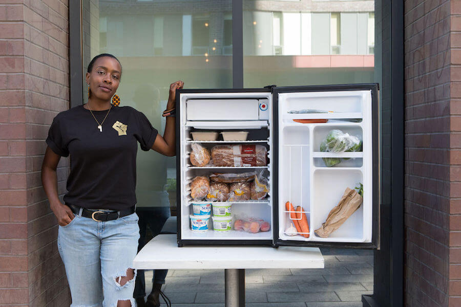 Allison Gibson demonstrating community fridges