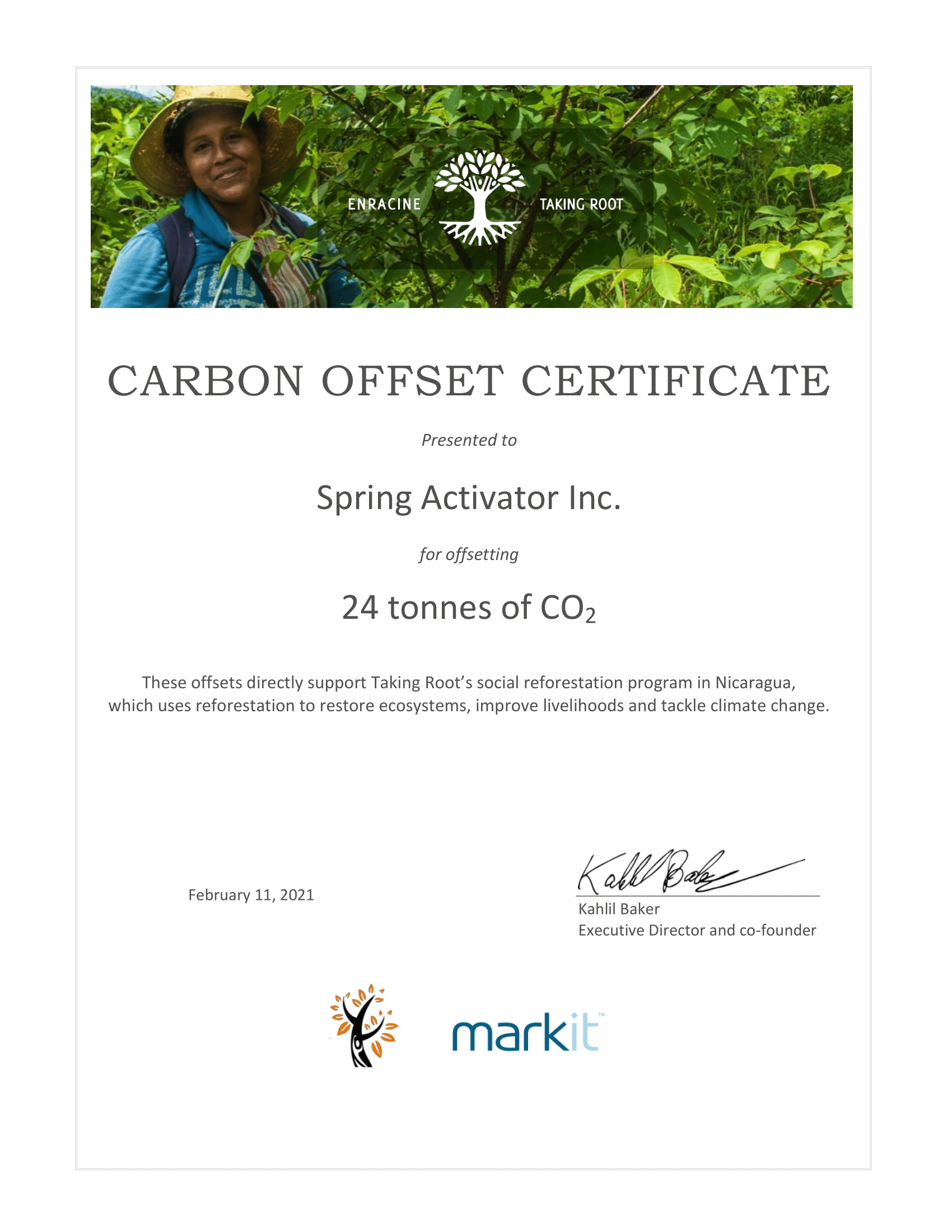 Spring Activator is Certified Carbon Neutral by Taking Root