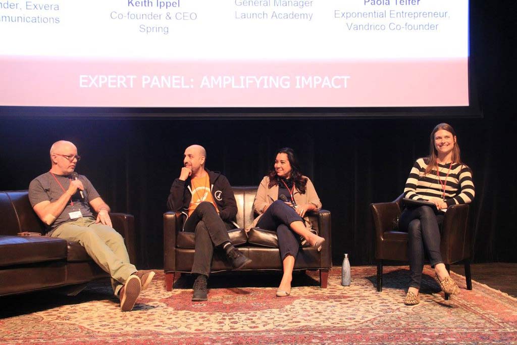 Keith Ippel speaks onstage at an expert panel on amplifying impact. 